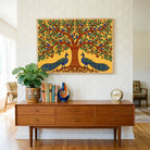 "Peacocks Under the Tree of Life" Gond Art Giclée Print | Indian Wall Art Print 4 : 3 Horizontal Premium Wall Art Canvas by MeriDeewar