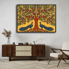 "Peacocks Under the Tree of Life" Gond Art Giclée Print | Indian Wall Art Print 4 : 3 Horizontal Premium Wall Art Canvas by MeriDeewar