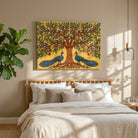 "Peacocks Under the Tree of Life" Gond Art Giclée Print | Indian Wall Art Print 4 : 3 Horizontal Premium Wall Art Canvas by MeriDeewar
