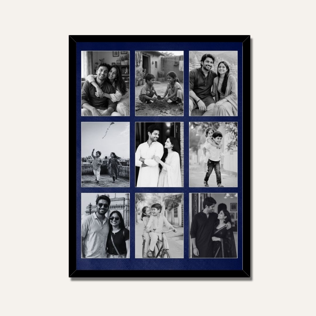 Personalized 9-Photo Black & White Collage  | Custom Family Wall Art Print custom Premium Wall Art Canvas by MeriDeewar