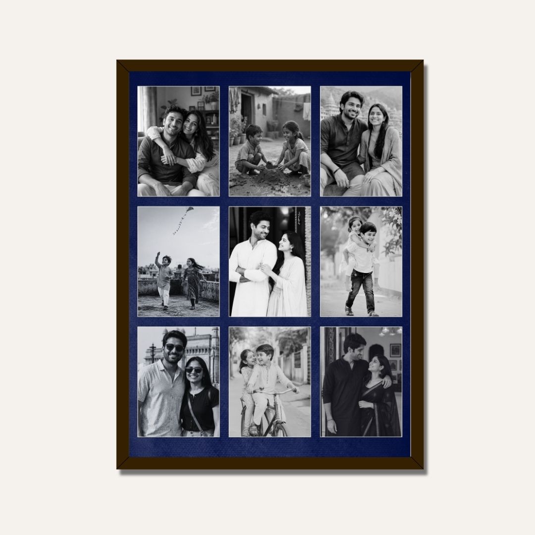 Personalized 9-Photo Black & White Collage  | Custom Family Wall Art Print custom Premium Wall Art Canvas by MeriDeewar