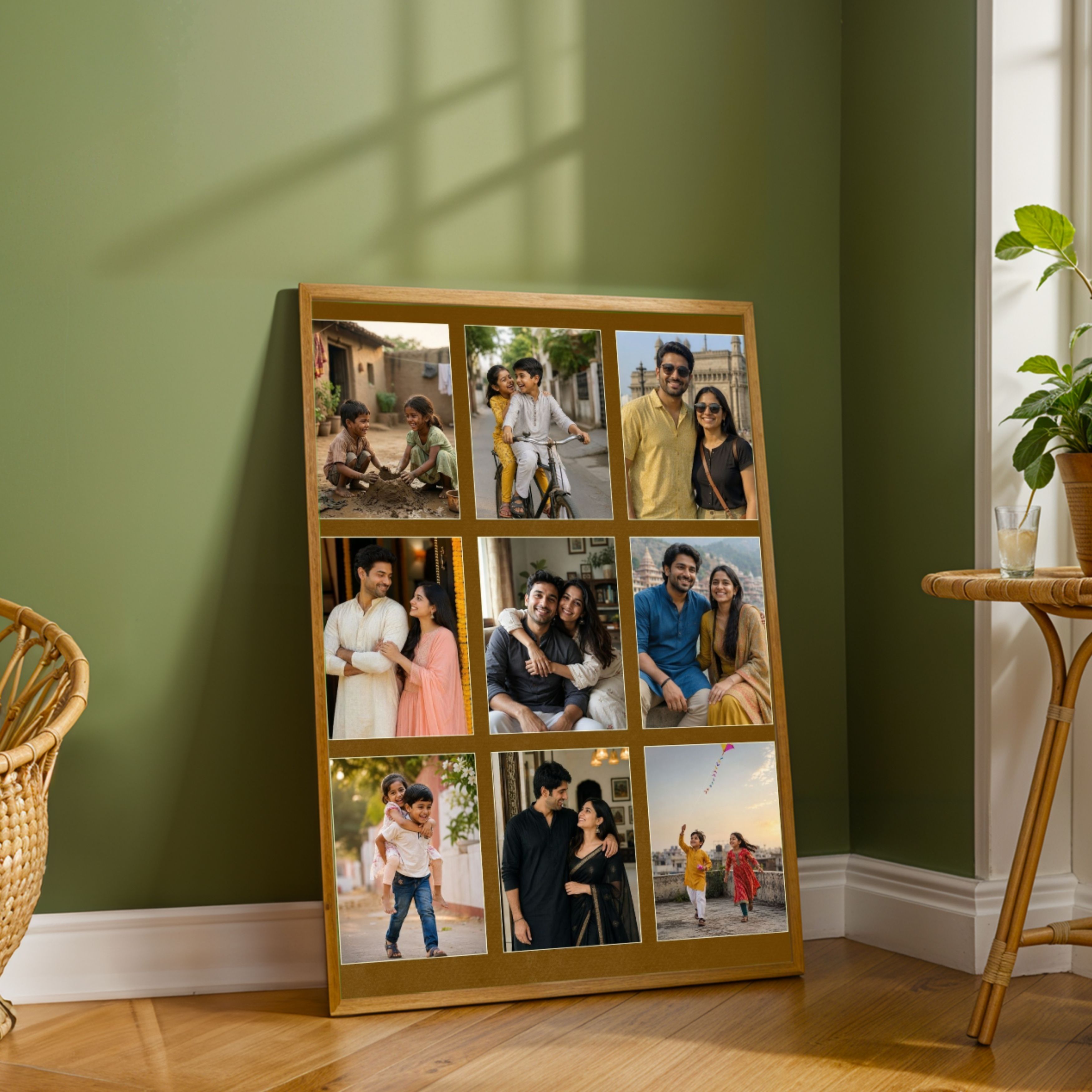 Personalized 9-Photo Coloured Collage  | Custom Family Wall Art Print custom Premium Wall Art Canvas by MeriDeewar