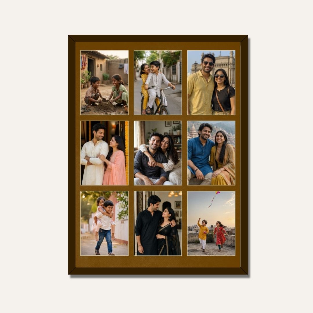 Personalized 9-Photo Coloured Collage  | Custom Family Wall Art Print custom Premium Wall Art Canvas by MeriDeewar