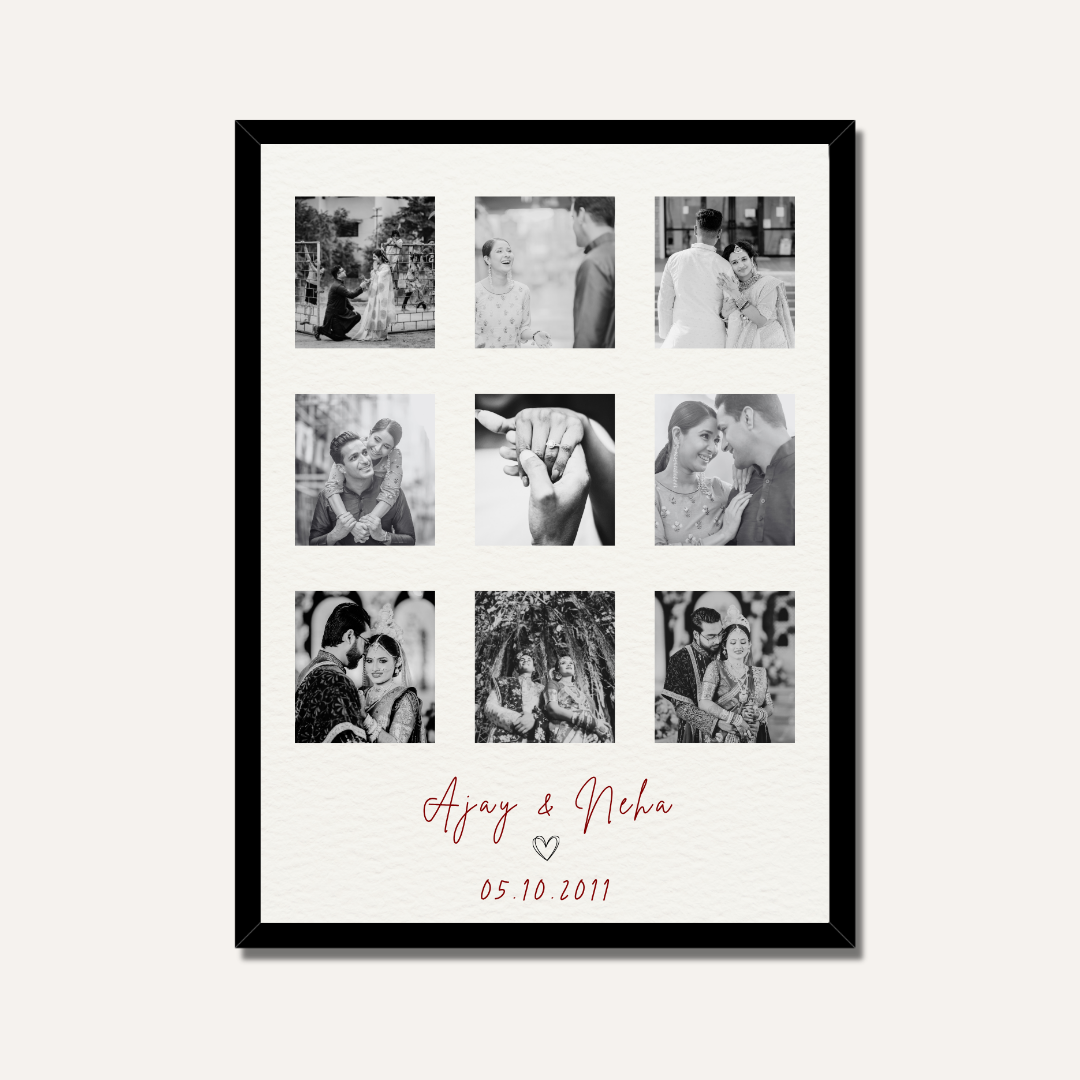 Personalized 9-Photo Grid Couple Frame | Custom Wedding & Anniversary Story Collage custom Premium Wall Art Canvas by MeriDeewar