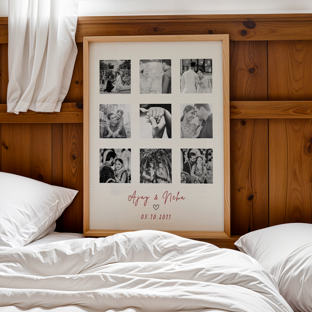 Personalized 9-Photo Grid Couple Frame | Custom Wedding & Anniversary Story Collage custom Premium Wall Art Canvas by MeriDeewar