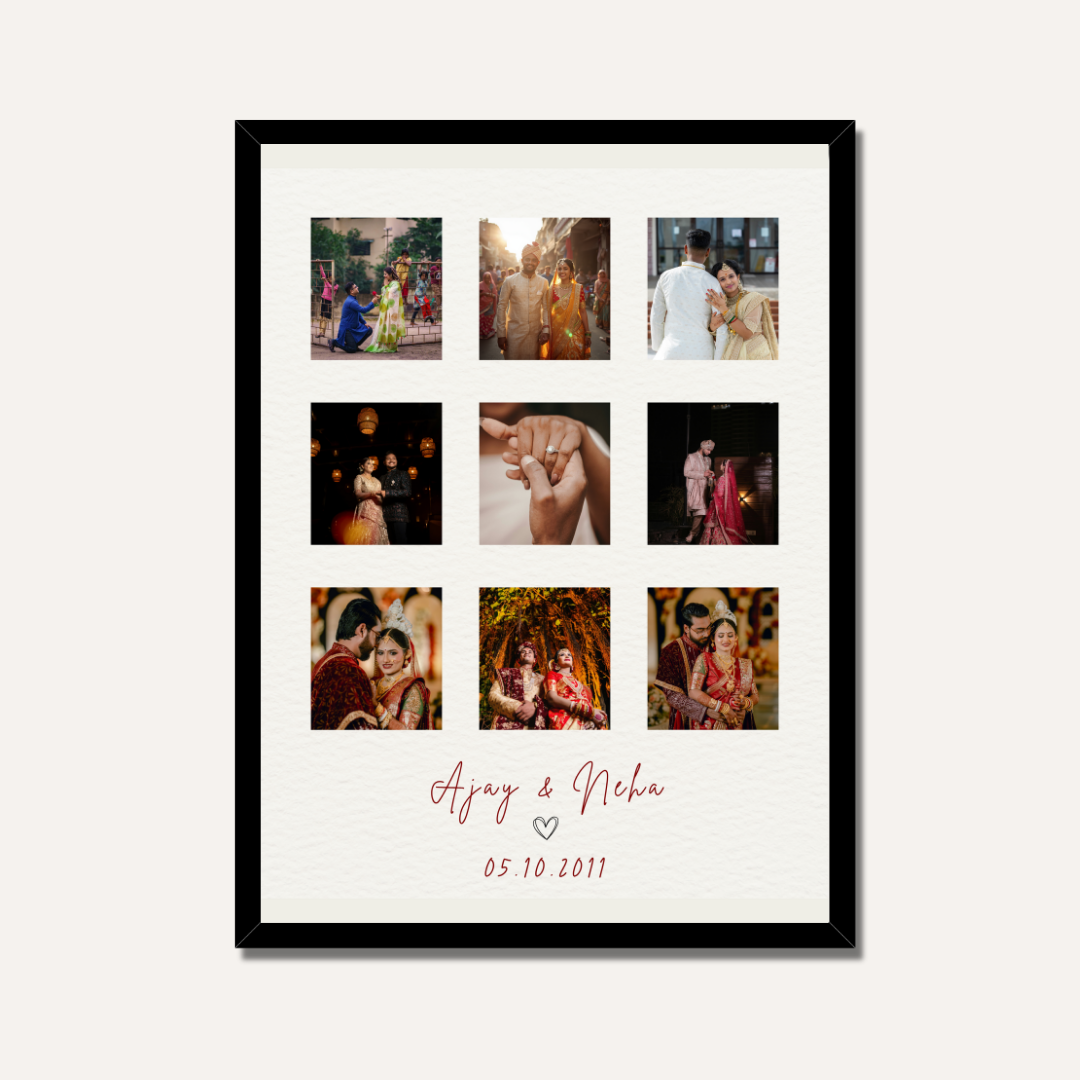 Personalized 9-Photo Grid Couple Frame | Custom Wedding & Anniversary Story Collage custom Premium Wall Art Canvas by MeriDeewar