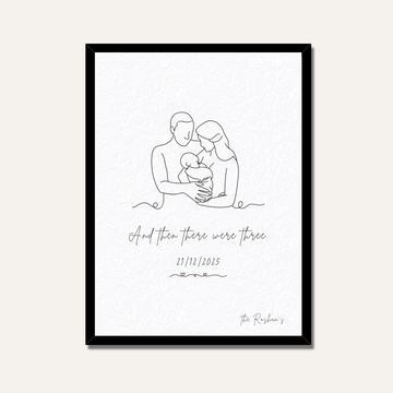 Personalized "And Then There Were Three" Family Line Art Frame | Custom Newborn Portrait Decor custom Premium Wall Art Canvas by MeriDeewar