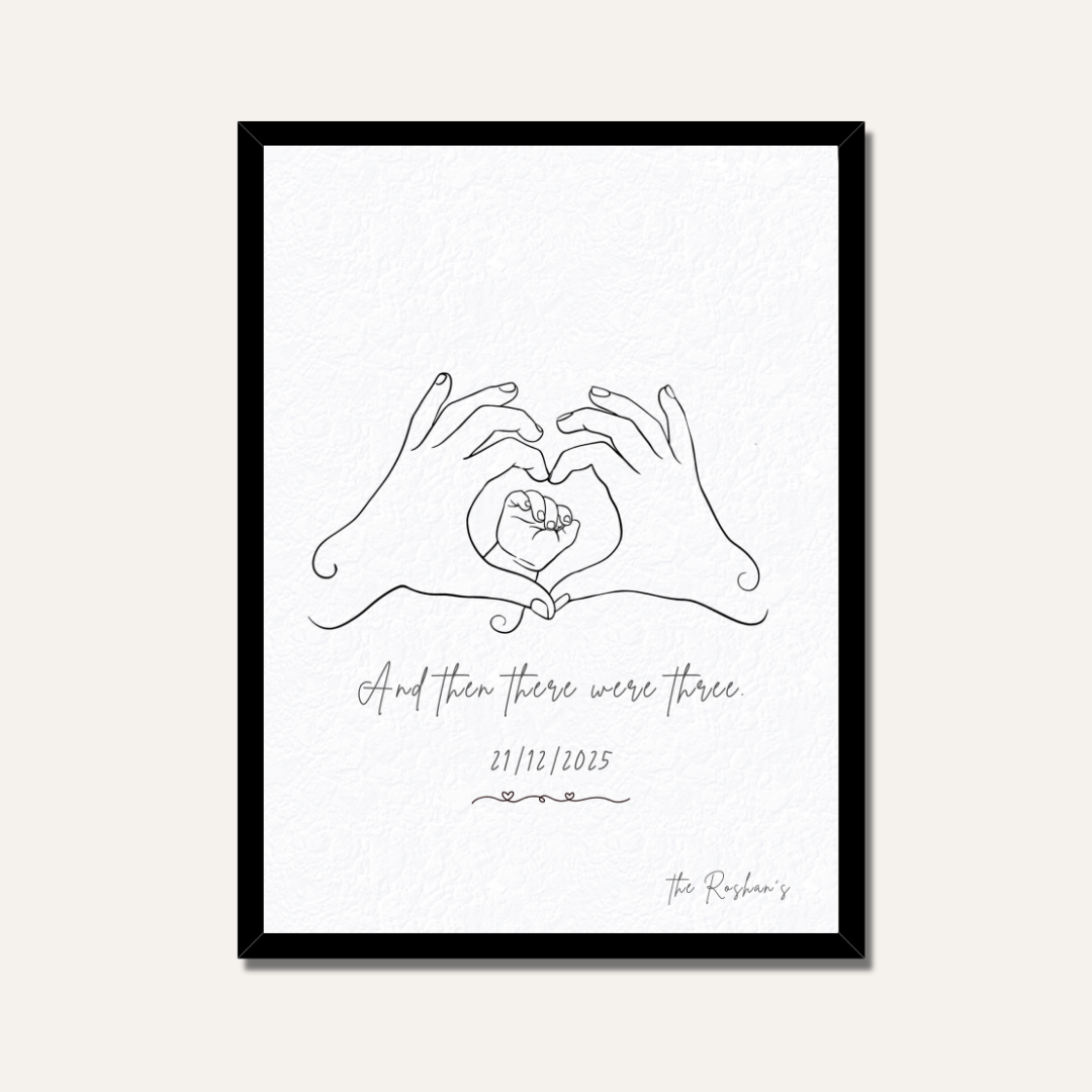 Personalized "And Then There Were Three" Line Art Frame | Custom Minimalist Family Decor custom Premium Wall Art Canvas by MeriDeewar