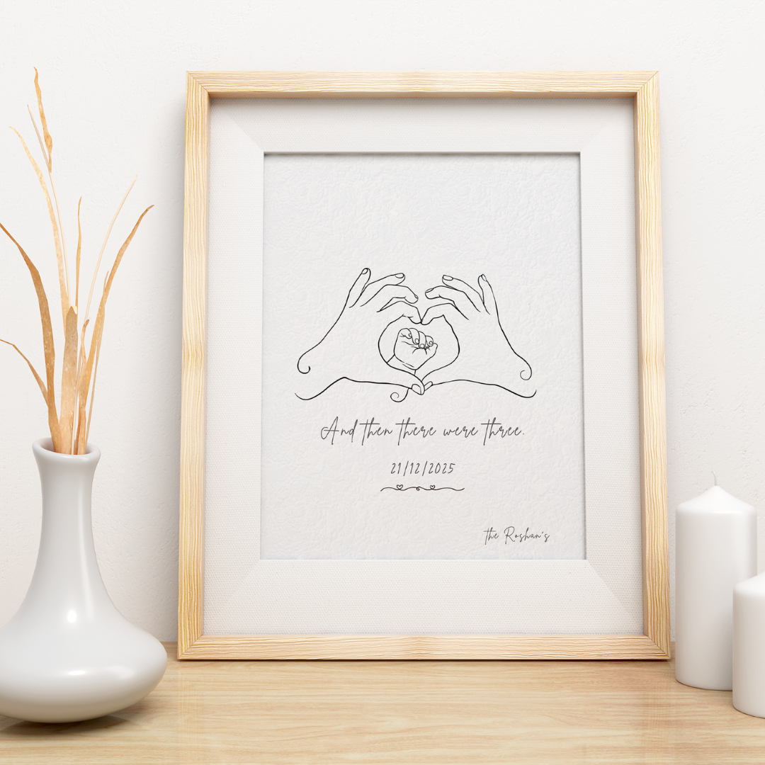 Personalized "And Then There Were Three" Line Art Frame | Custom Minimalist Family Decor custom Premium Wall Art Canvas by MeriDeewar