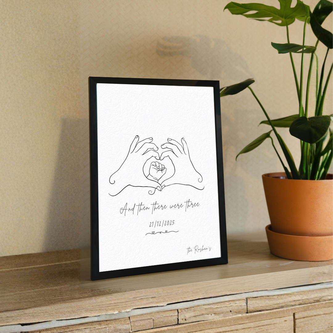 Personalized "And Then There Were Three" Line Art Frame | Custom Minimalist Family Decor custom Premium Wall Art Canvas by MeriDeewar