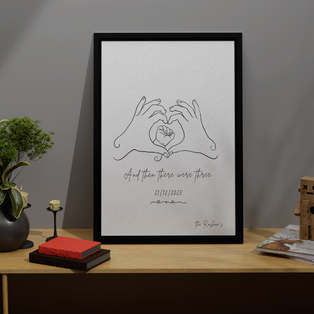 Personalized "And Then There Were Three" Line Art Frame | Custom Minimalist Family Decor custom Premium Wall Art Canvas by MeriDeewar