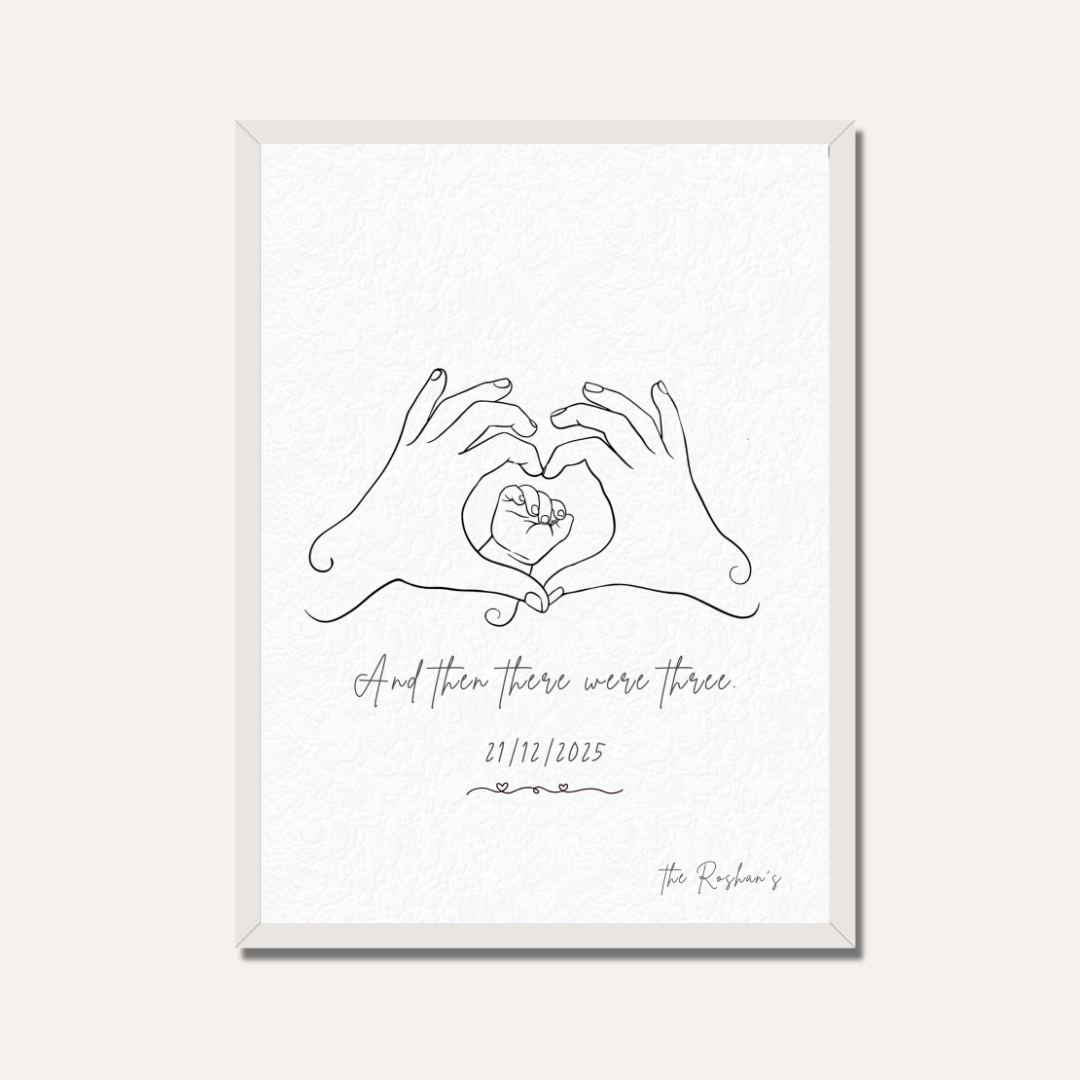 Personalized "And Then There Were Three" Line Art Frame | Custom Minimalist Family Decor custom Premium Wall Art Canvas by MeriDeewar