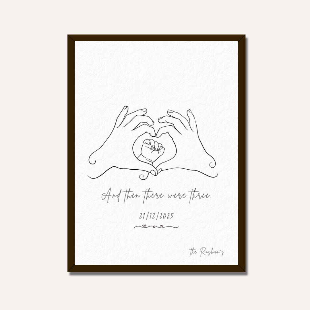 Personalized "And Then There Were Three" Line Art Frame | Custom Minimalist Family Decor custom Premium Wall Art Canvas by MeriDeewar