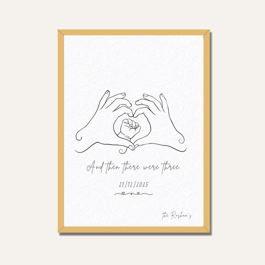 Personalized "And Then There Were Three" Line Art Frame | Custom Minimalist Family Decor custom Premium Wall Art Canvas by MeriDeewar