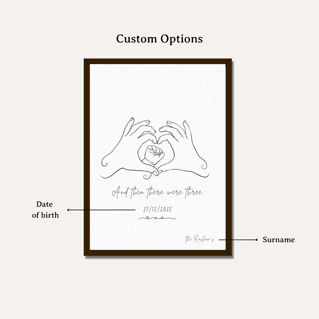 Personalized "And Then There Were Three" Line Art Frame | Custom Minimalist Family Decor custom Premium Wall Art Canvas by MeriDeewar