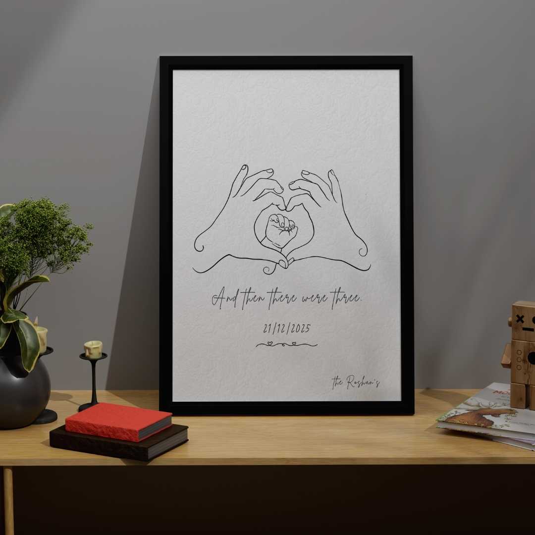 Personalized "And Then There Were Three" Line Art Frame | Custom Minimalist Family Decor custom Premium Wall Art Canvas by MeriDeewar