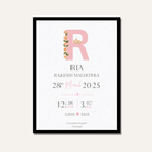 Personalized Baby Birth Statistics Frame | Custom Floral Initial Nursery Art custom Premium Wall Art Canvas by MeriDeewar