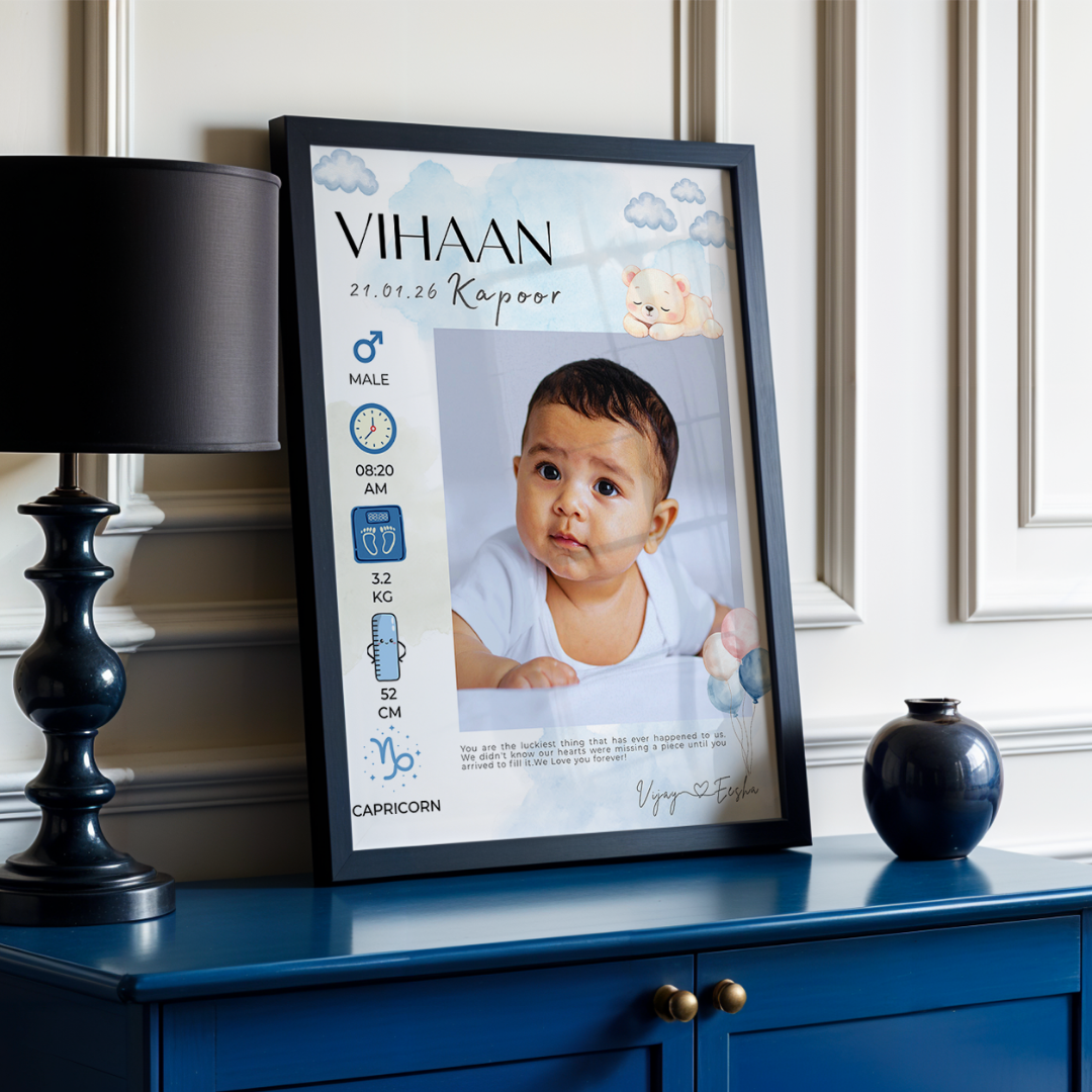 Personalized Baby Birth Statistics Photo Frame | Custom  Nursery Art custom Premium Wall Art Canvas by MeriDeewar