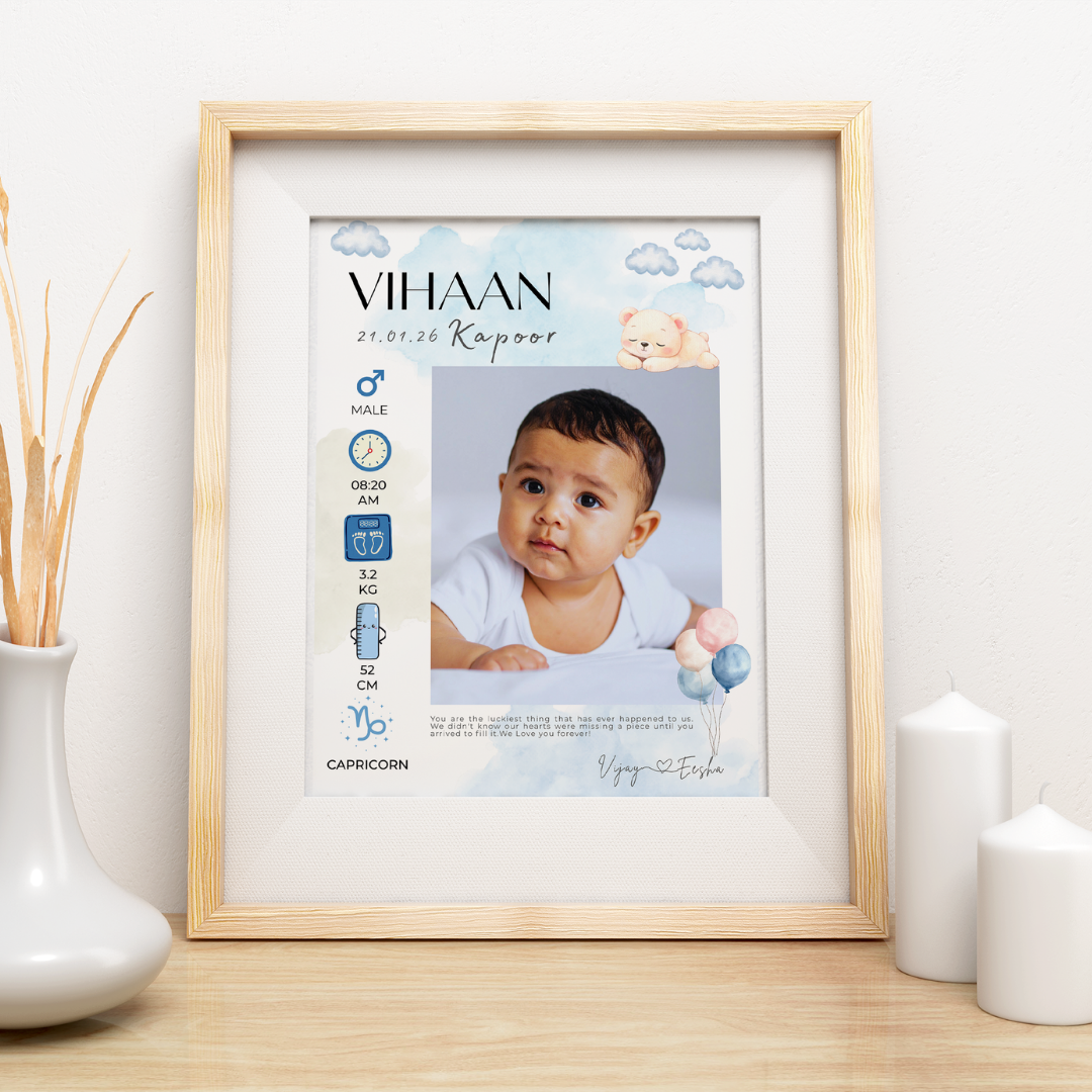Personalized Baby Birth Statistics Photo Frame | Custom  Nursery Art custom Premium Wall Art Canvas by MeriDeewar
