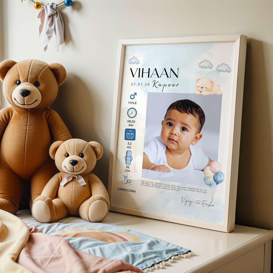 Personalized Baby Birth Statistics Photo Frame | Custom  Nursery Art custom Premium Wall Art Canvas by MeriDeewar