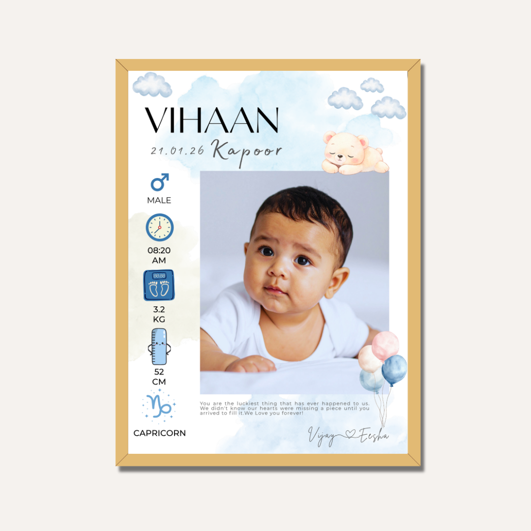 Personalized Baby Birth Statistics Photo Frame | Custom  Nursery Art custom Premium Wall Art Canvas by MeriDeewar