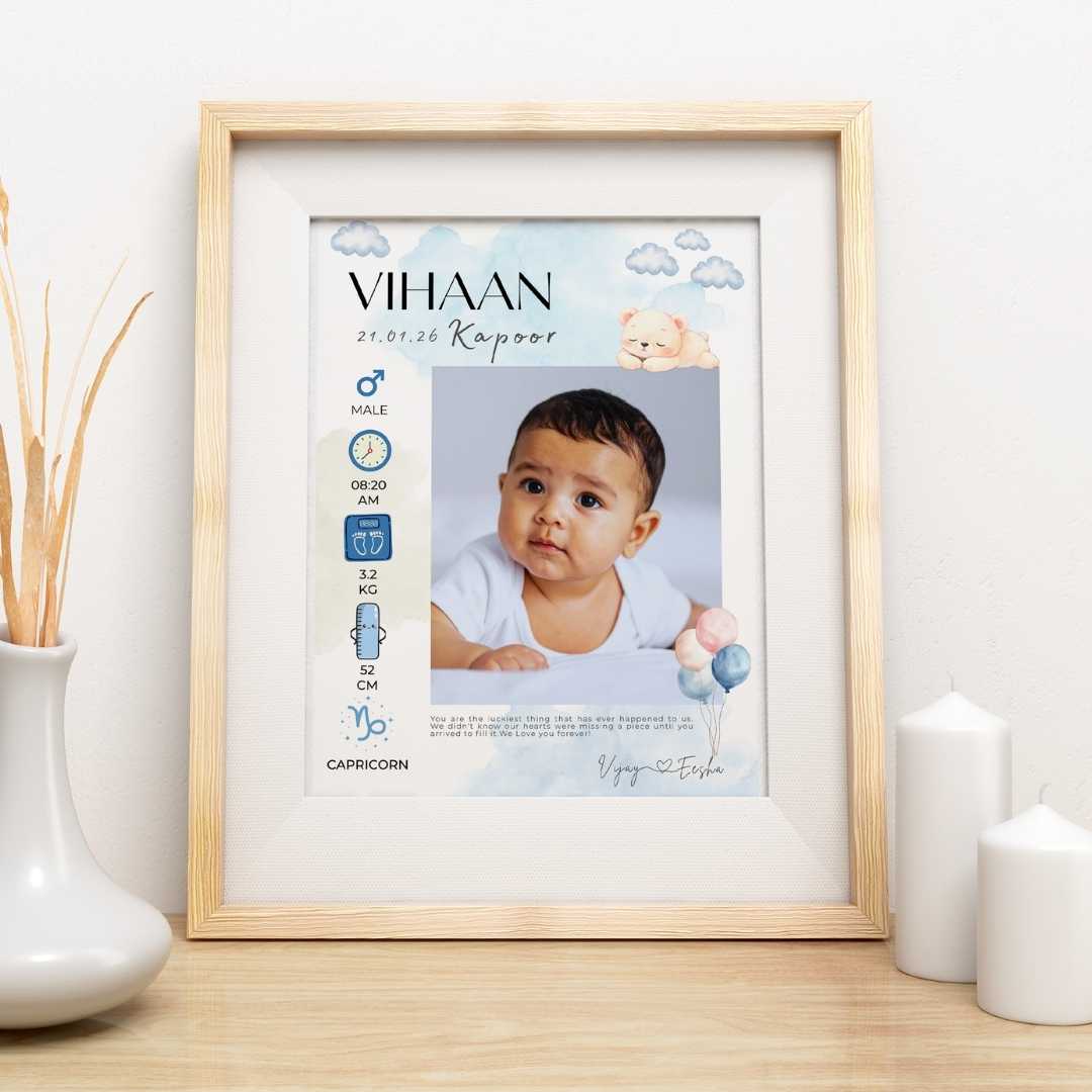 Personalized Baby Birth Statistics Photo Frame | Custom  Nursery Art custom Premium Wall Art Canvas by MeriDeewar