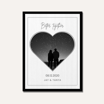 Personalized "Better Together" Heart Silhouette Photo Frame | Custom Starry Night Couple Art custom Premium Wall Art Canvas by MeriDeewar