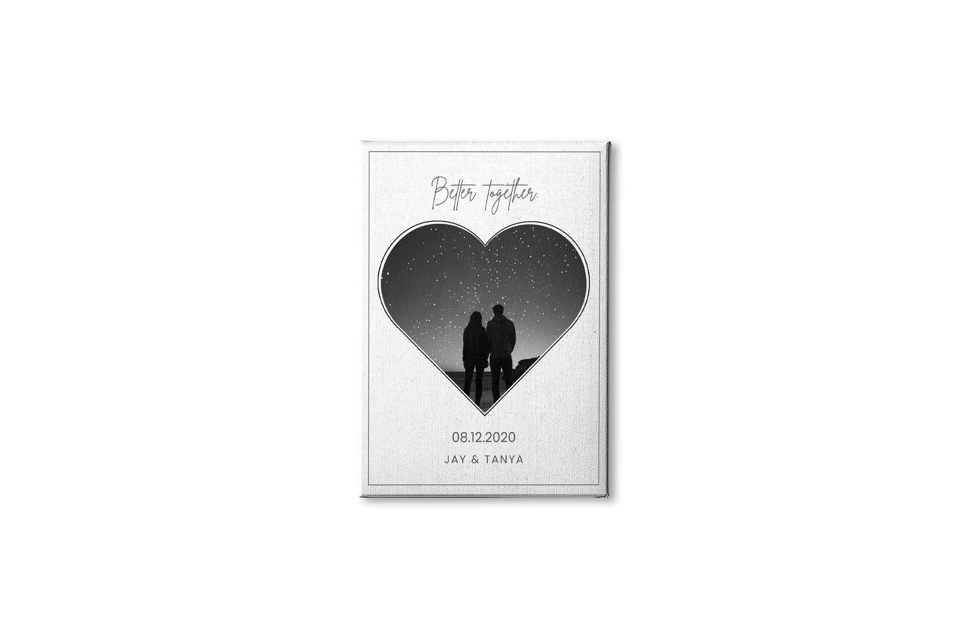 Personalized "Better Together" Heart Silhouette Photo Frame | Custom Starry Night Couple Art custom Premium Wall Art Canvas by MeriDeewar
