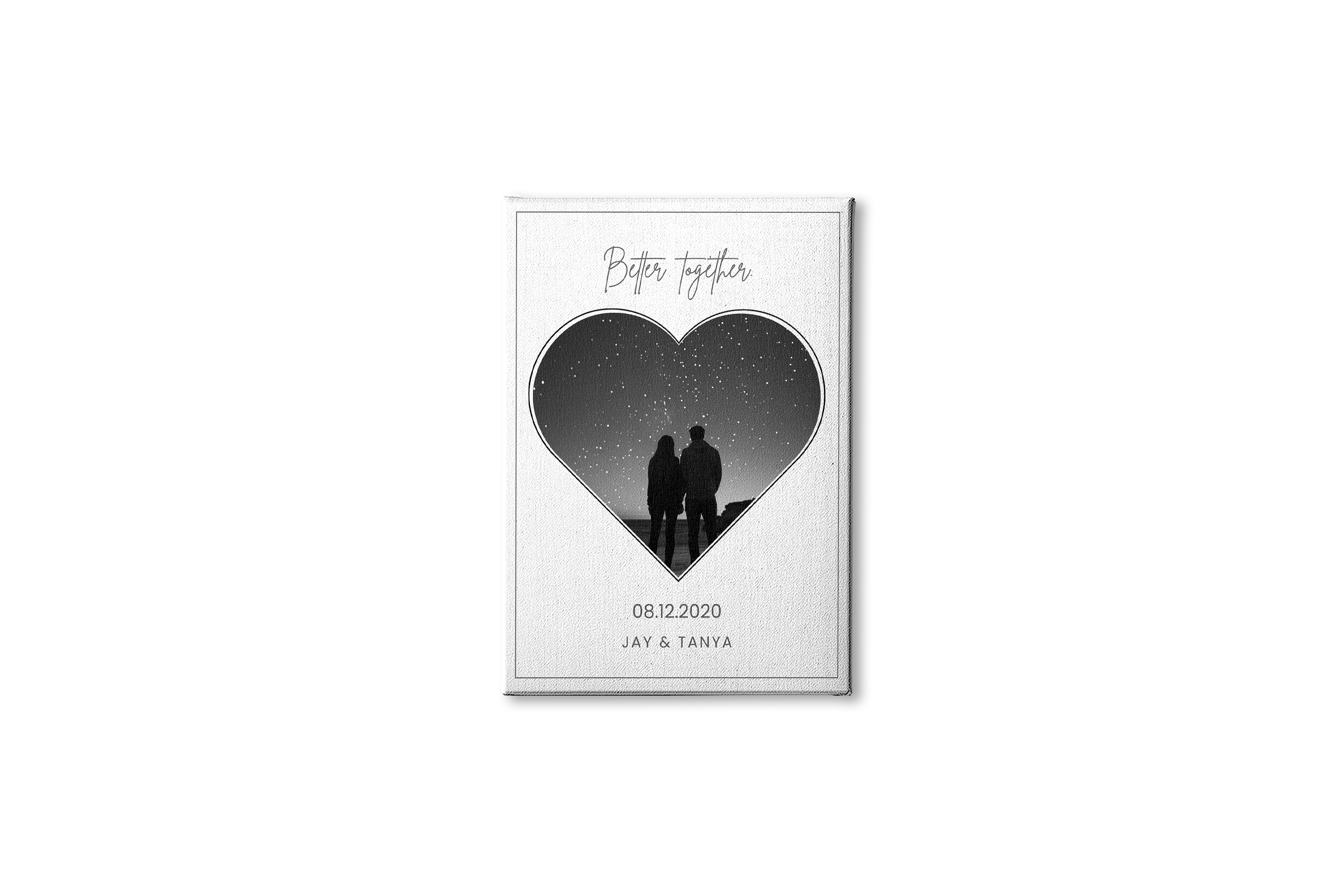 Personalized "Better Together" Heart Silhouette Photo Frame | Custom Starry Night Couple Art custom Premium Wall Art Canvas by MeriDeewar