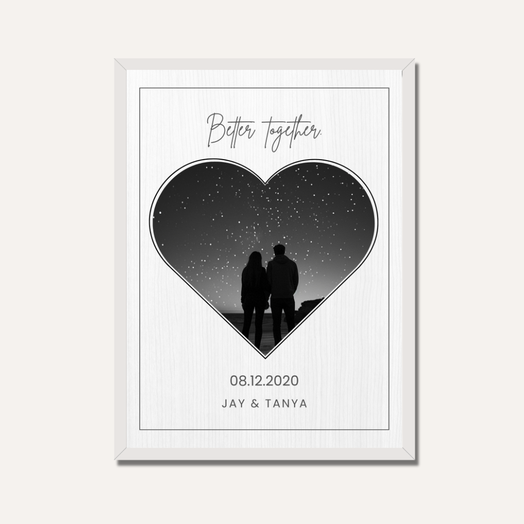 Personalized "Better Together" Heart Silhouette Photo Frame | Custom Starry Night Couple Art custom Premium Wall Art Canvas by MeriDeewar