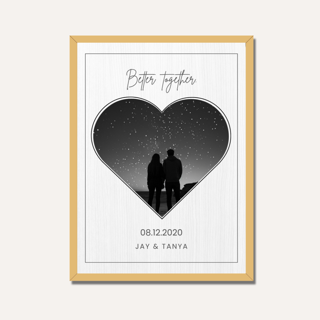 Personalized "Better Together" Heart Silhouette Photo Frame | Custom Starry Night Couple Art custom Premium Wall Art Canvas by MeriDeewar