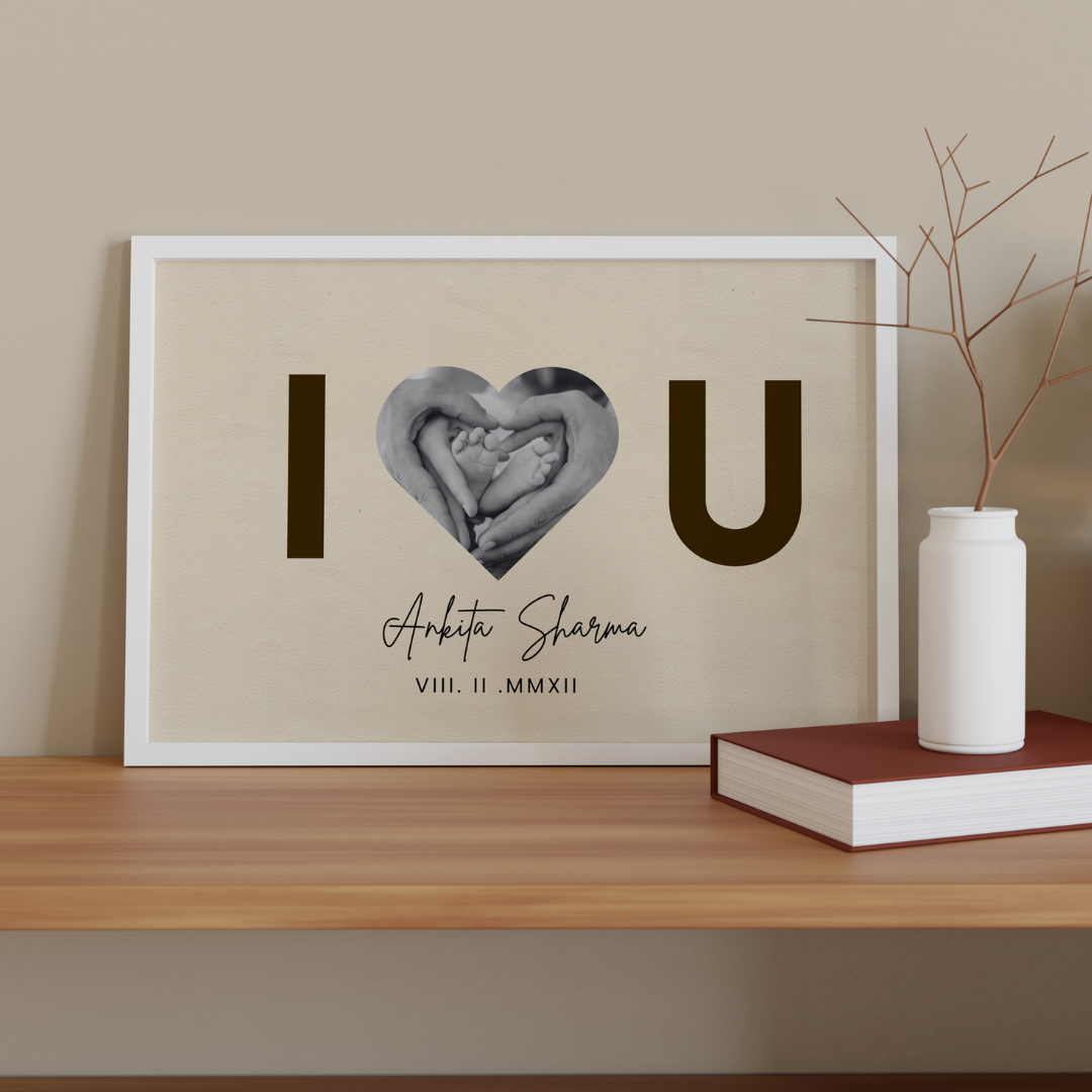 Personalized "I Love You" Heart Silhouette Frame | Custom Baby & Family Milestone Art custom Premium Wall Art Canvas by MeriDeewar