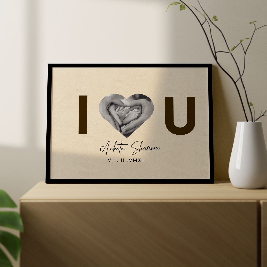 Personalized "I Love You" Heart Silhouette Frame | Custom Baby & Family Milestone Art custom Premium Wall Art Canvas by MeriDeewar