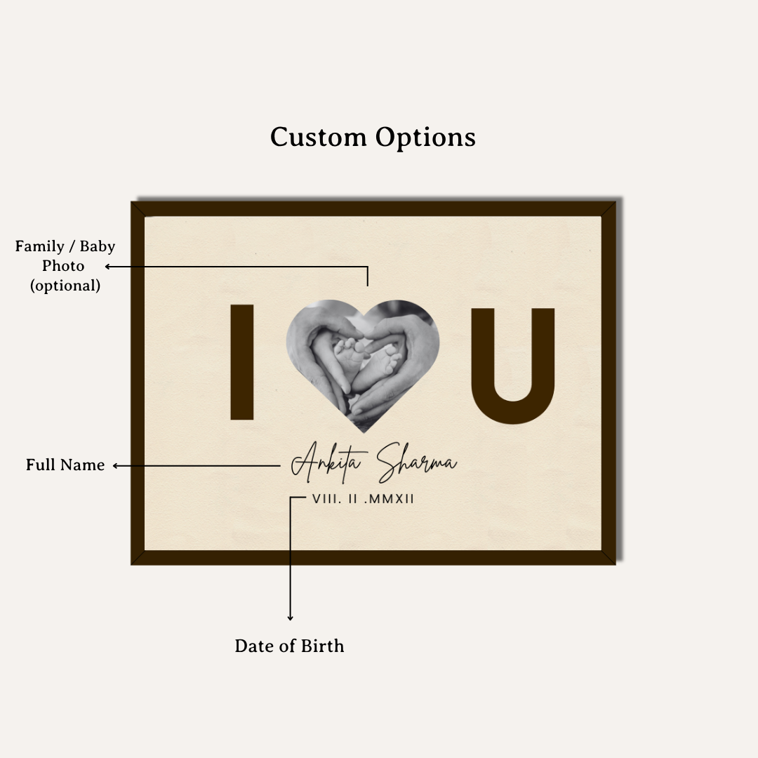 Personalized "I Love You" Heart Silhouette Frame | Custom Baby & Family Milestone Art custom Premium Wall Art Canvas by MeriDeewar