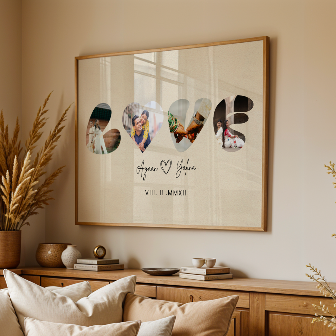 Personalized "LOVE" Cutout Photo Frame | Custom Roman Numeral Couple Art custom Premium Wall Art Canvas by MeriDeewar