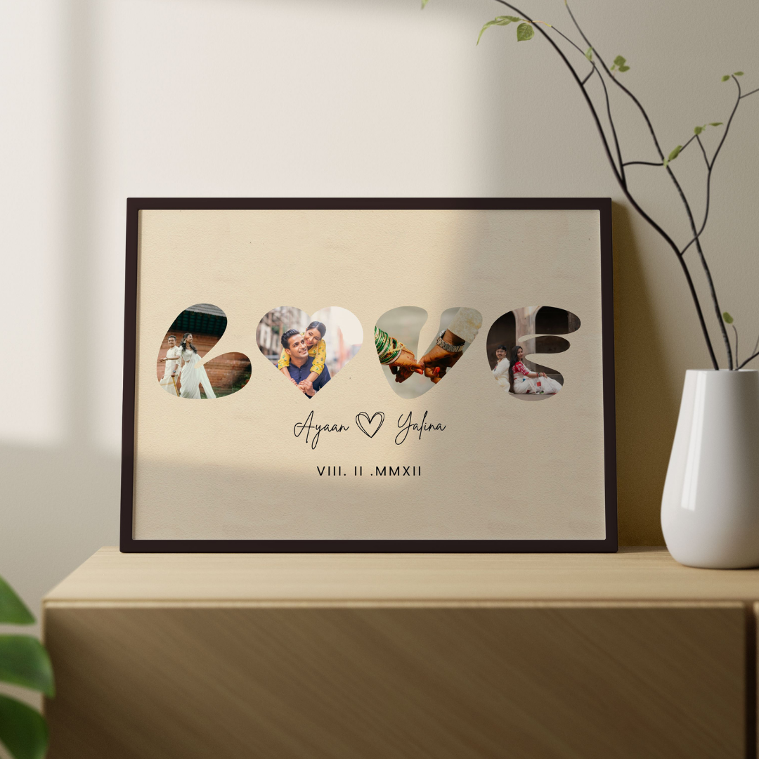 Personalized "LOVE" Cutout Photo Frame | Custom Roman Numeral Couple Art custom Premium Wall Art Canvas by MeriDeewar