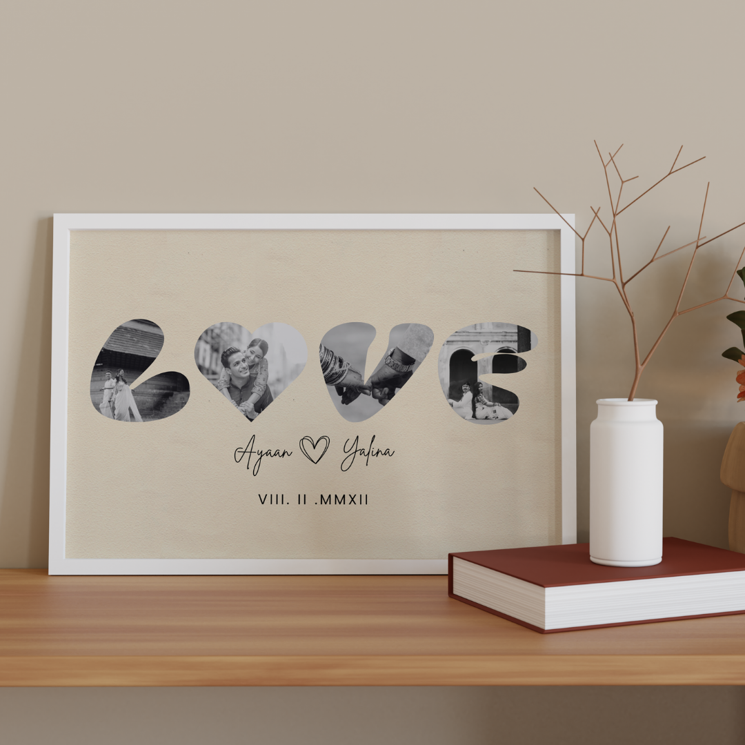 Personalized "LOVE" Cutout Photo Frame | Custom Roman Numeral Couple Art custom Premium Wall Art Canvas by MeriDeewar