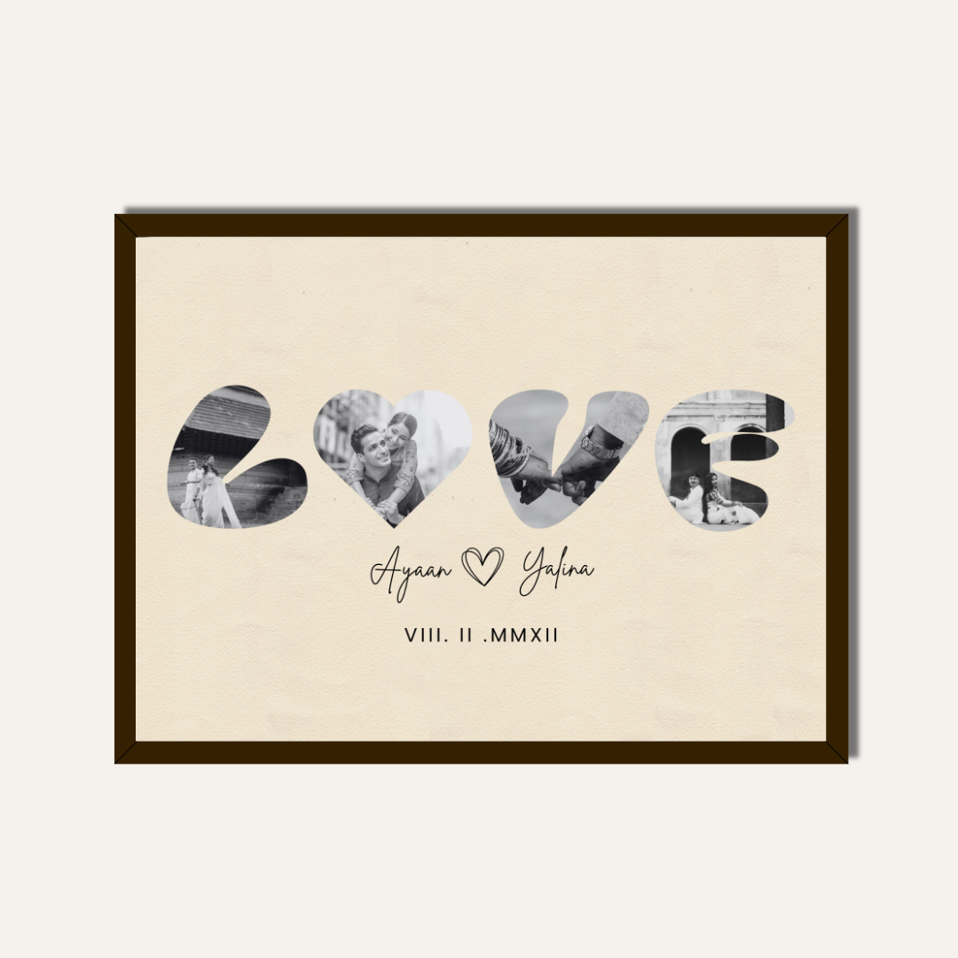 Personalized "LOVE" Cutout Photo Frame | Custom Roman Numeral Couple Art custom Premium Wall Art Canvas by MeriDeewar