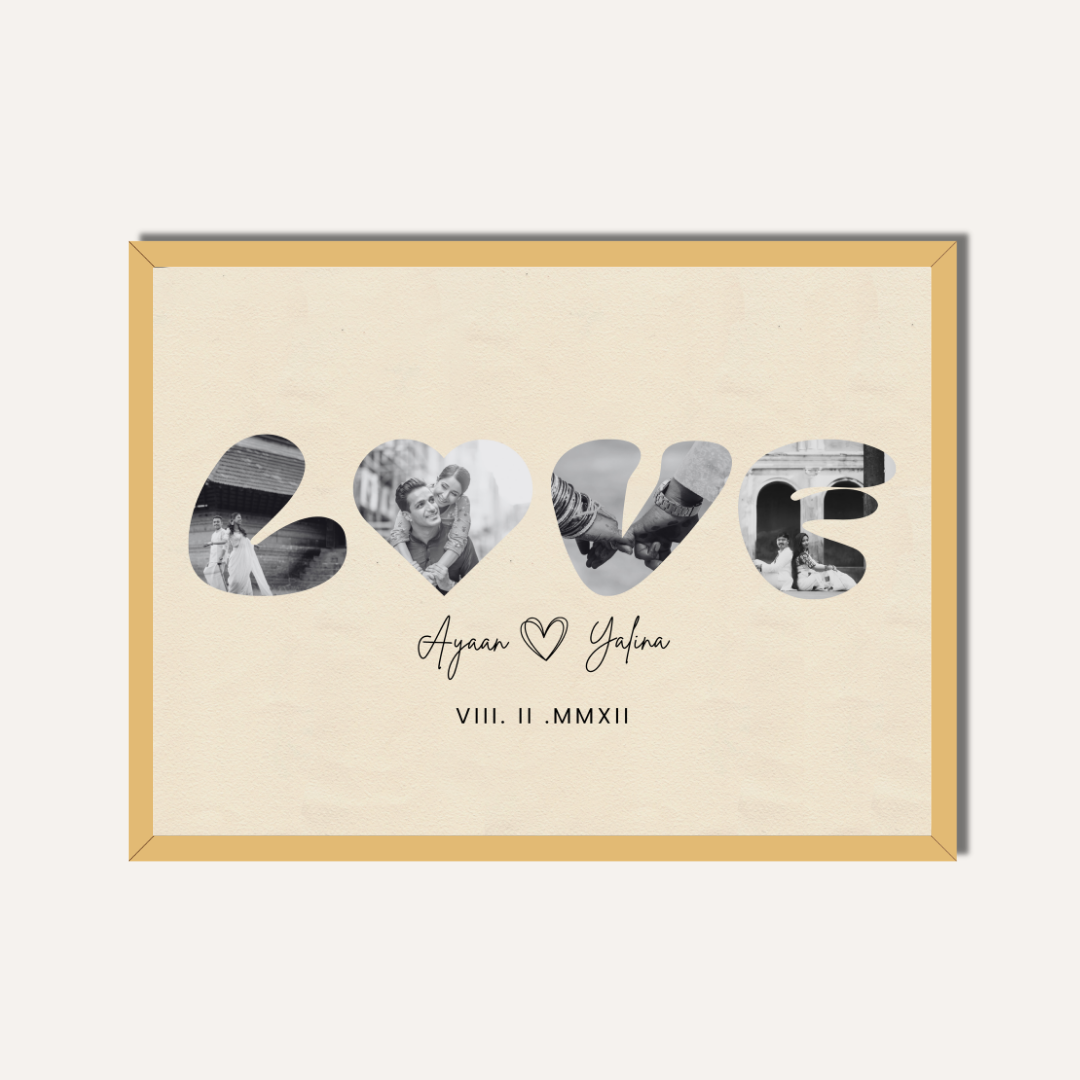 Personalized "LOVE" Cutout Photo Frame | Custom Roman Numeral Couple Art custom Premium Wall Art Canvas by MeriDeewar
