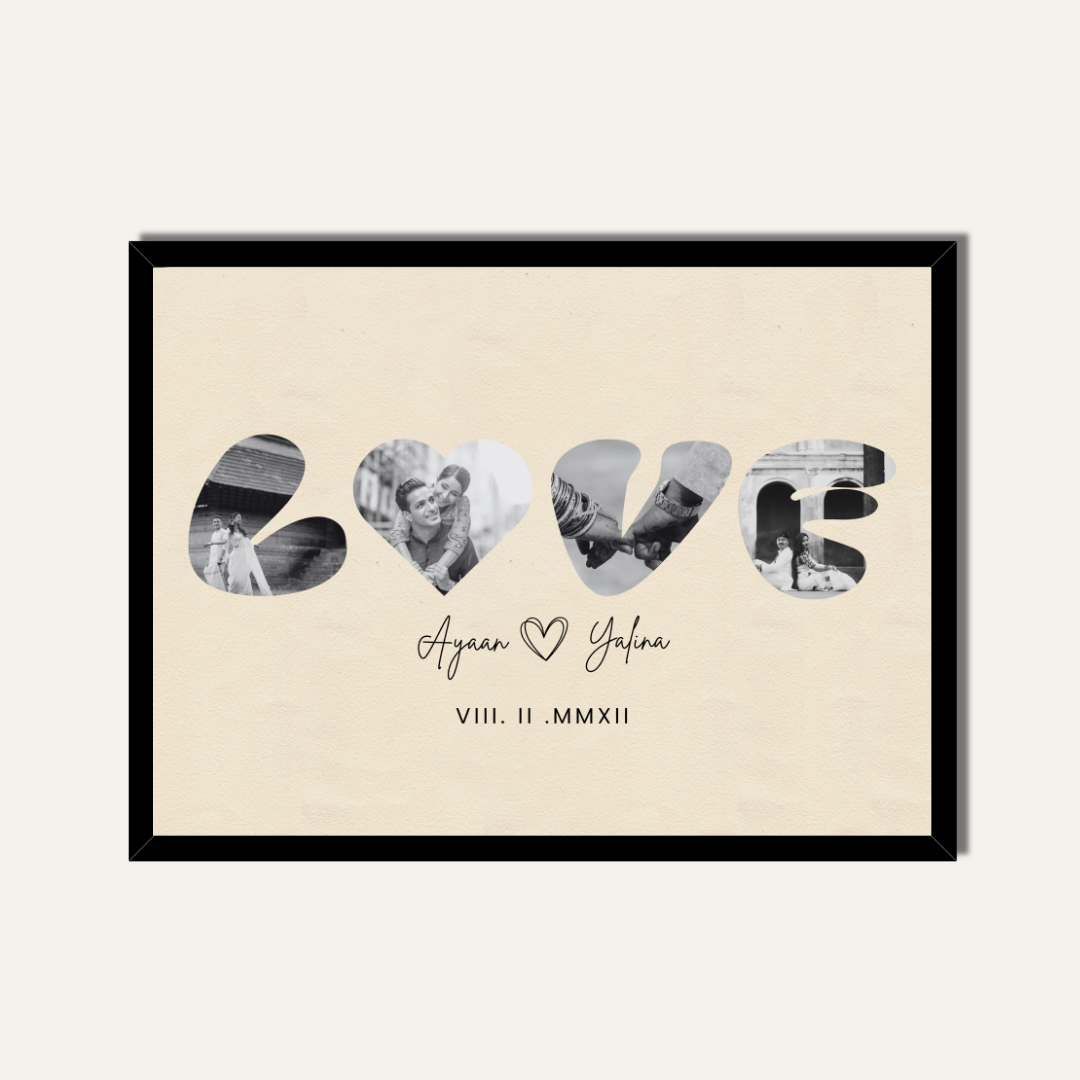Personalized "LOVE" Cutout Photo Frame | Custom Roman Numeral Couple Art custom Premium Wall Art Canvas by MeriDeewar
