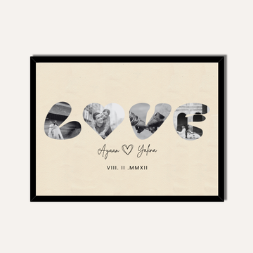 Personalized "LOVE" Cutout Photo Frame | Custom Roman Numeral Couple Art custom Premium Wall Art Canvas by MeriDeewar