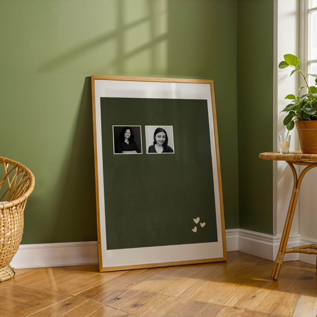 Personalized Minimalist Two-Photo Frame | Custom Olive Green Couple Art custom Premium Wall Art Canvas by MeriDeewar