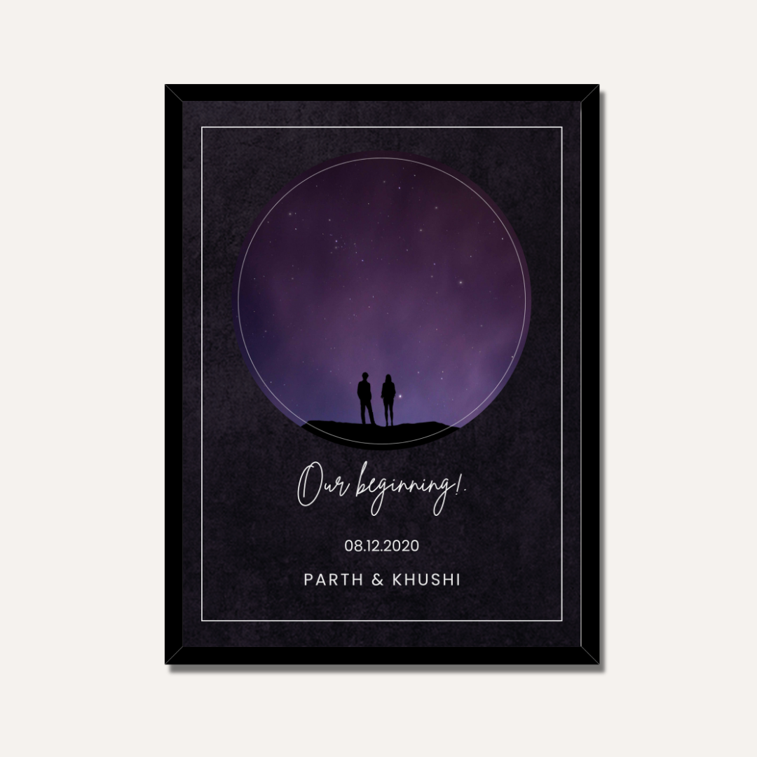 Personalized "Our Beginning" Galaxy Couple Silhouette Frame | Custom Starry Night Art custom Premium Wall Art Canvas by MeriDeewar