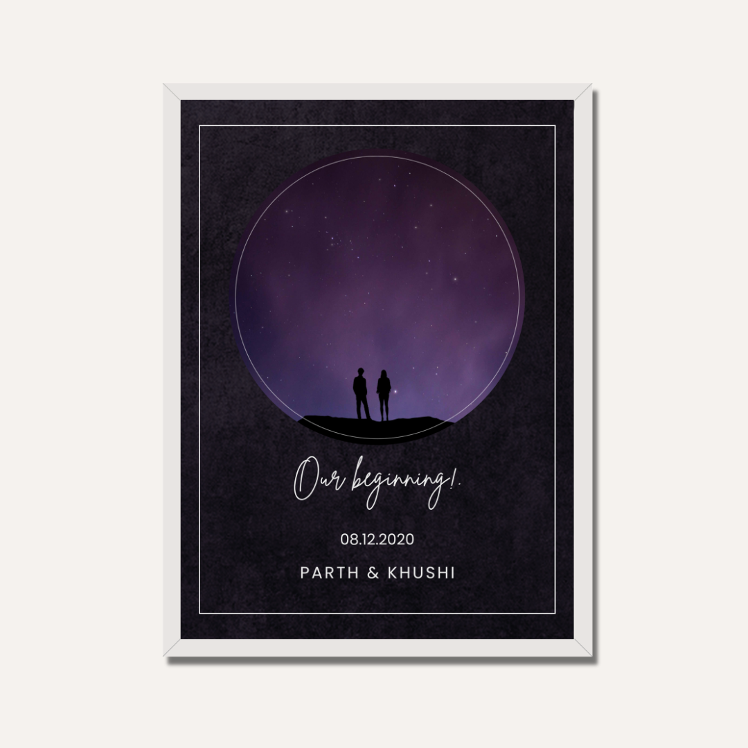 Personalized "Our Beginning" Galaxy Couple Silhouette Frame | Custom Starry Night Art custom Premium Wall Art Canvas by MeriDeewar