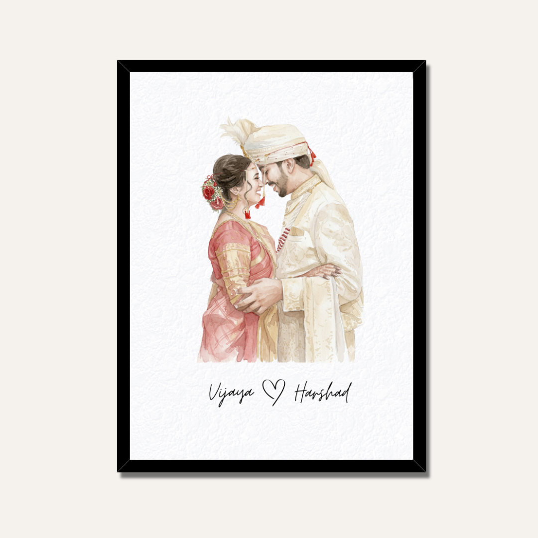 Personalized Watercolor Couple Portrait Frame | Custom Wedding & Anniversary Art custom Premium Wall Art Canvas by MeriDeewar