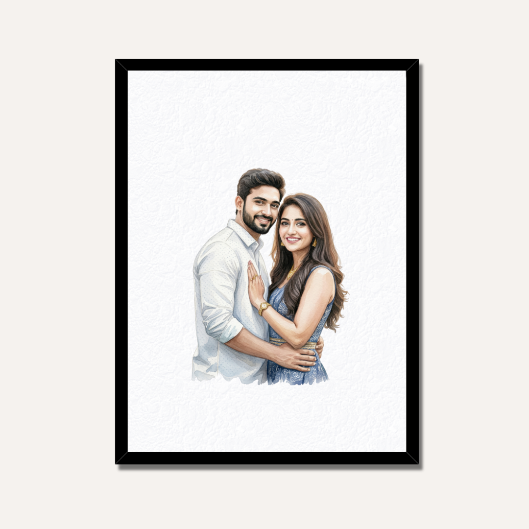 Personalized Watercolor Couple Portrait Frame | Custom Wedding & Anniversary Art custom Premium Wall Art Canvas by MeriDeewar