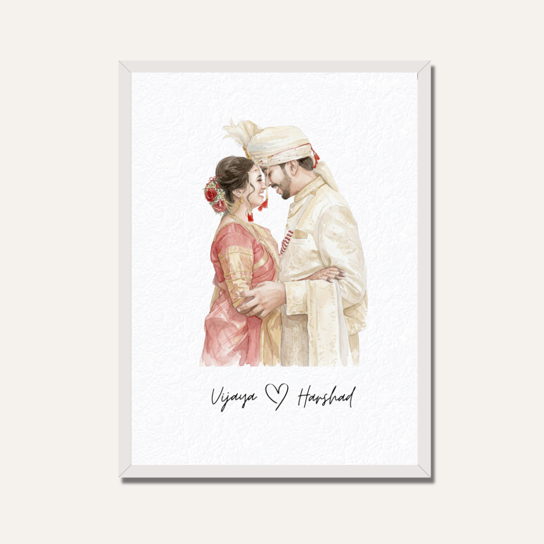 Personalized Watercolor Couple Portrait Frame | Custom Wedding & Anniversary Art custom Premium Wall Art Canvas by MeriDeewar