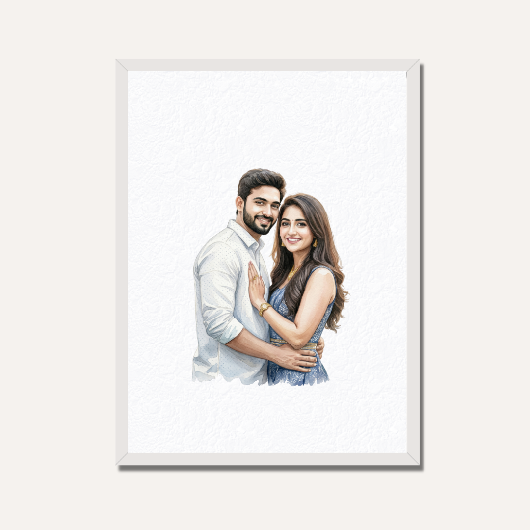 Personalized Watercolor Couple Portrait Frame | Custom Wedding & Anniversary Art custom Premium Wall Art Canvas by MeriDeewar