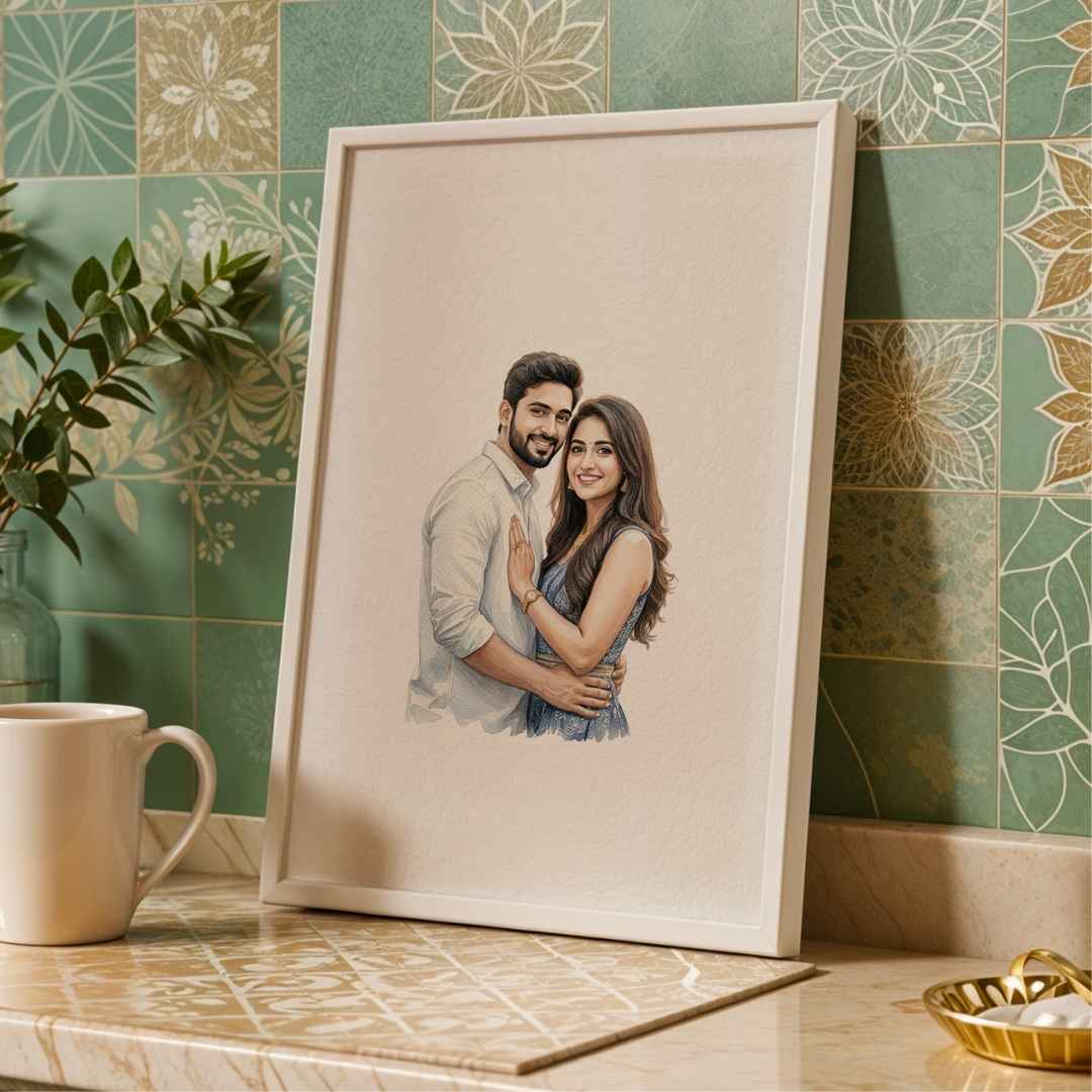 Personalized Watercolor Couple Portrait Frame | Custom Wedding & Anniversary Art custom Premium Wall Art Canvas by MeriDeewar