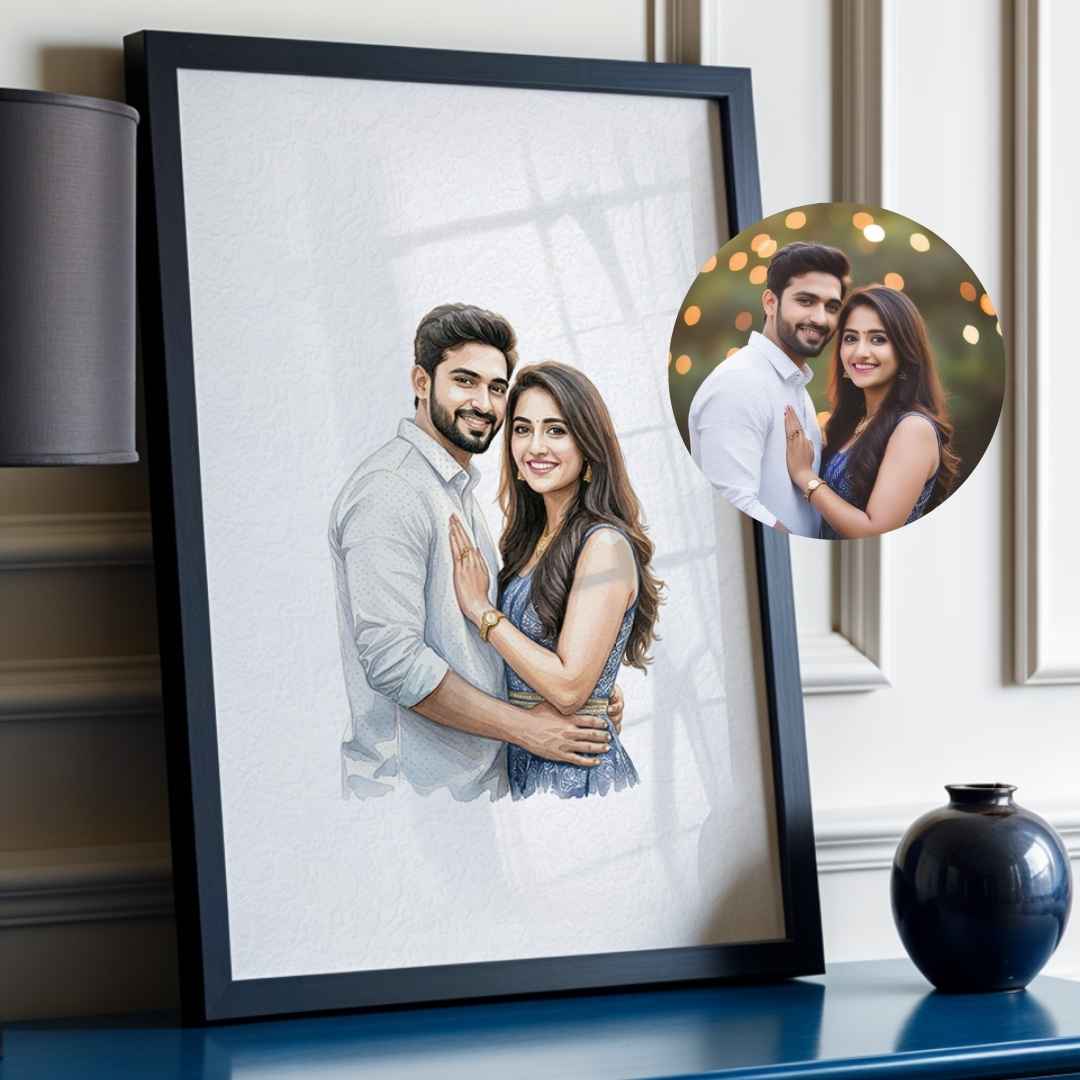 Personalized Watercolor Couple Portrait Frame | Custom Wedding & Anniversary Art custom Premium Wall Art Canvas by MeriDeewar